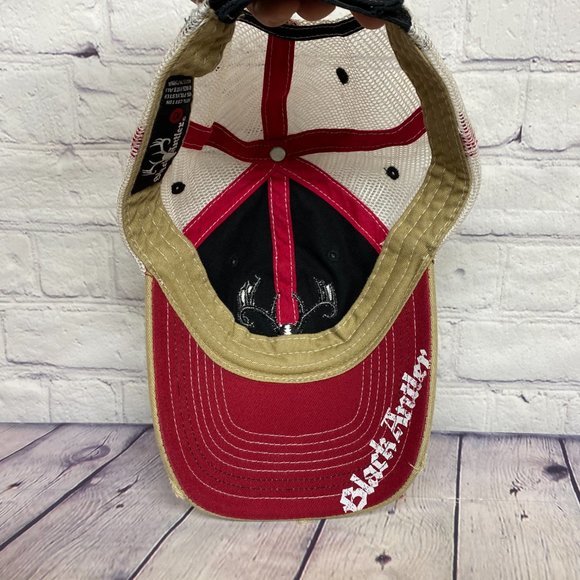 Black Antler Distressed Hat Cap Strap Back Brown Black White Mesh Embroidered - Picture 7 of 11